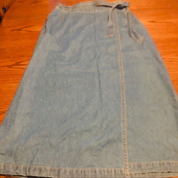 denim wrap maxi skirt